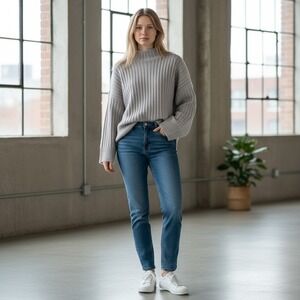 Abercrombie & Fitch Womens XL Grey Mock Neck Ribbed Oversized Knit Sweater